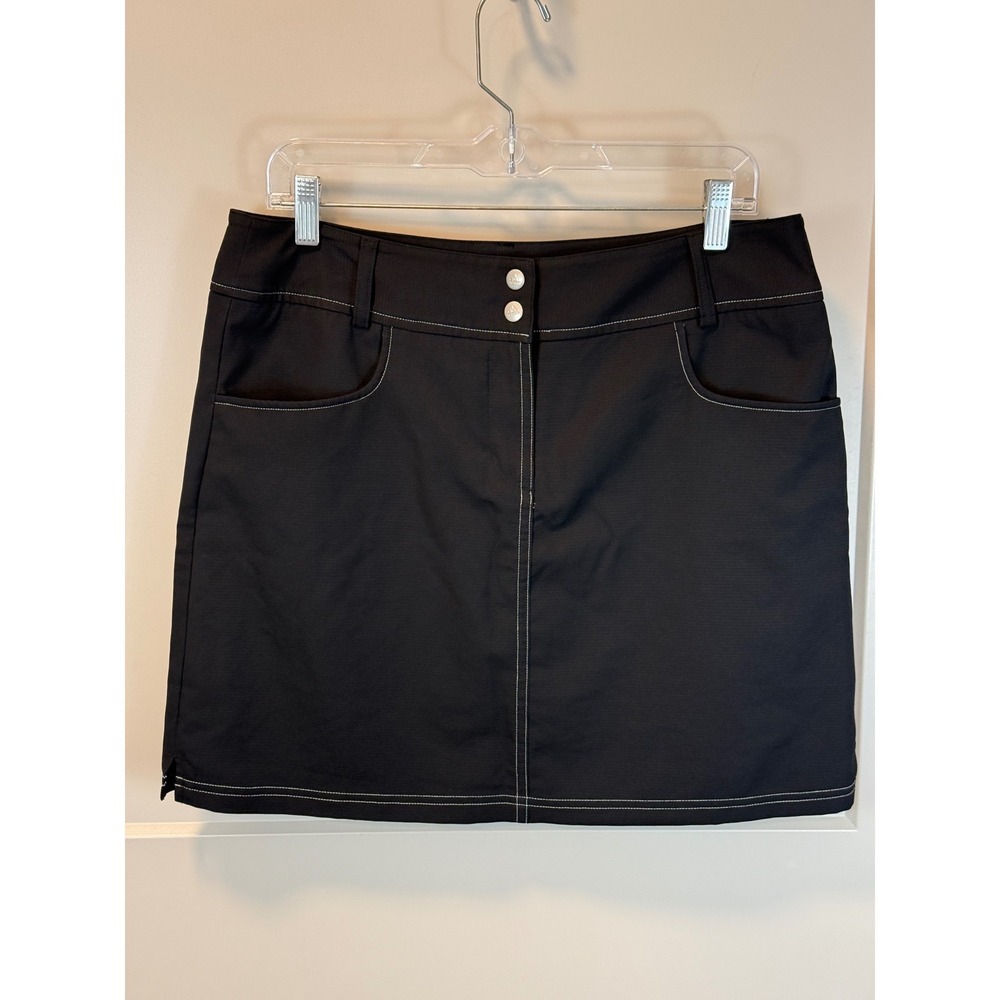 ADIDAS Women's Climacool Black Mini Skirt Skort Sz 10 Side Pockets Zip Snap Fly